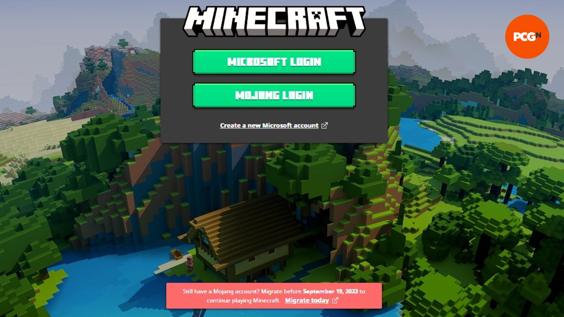 Minecraft account migration: An image of the Minecraft login screen